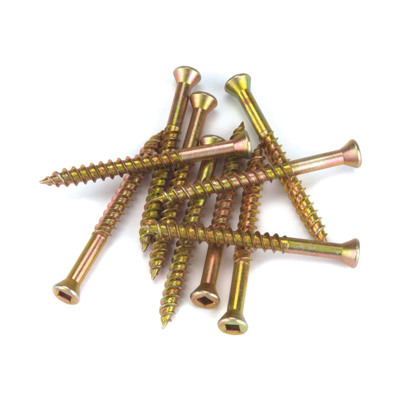 Woodworking Screws - Square Drive - Trim Head - Yellow - Zinc - 100 Piece - Diameter:#7 - Length:1"